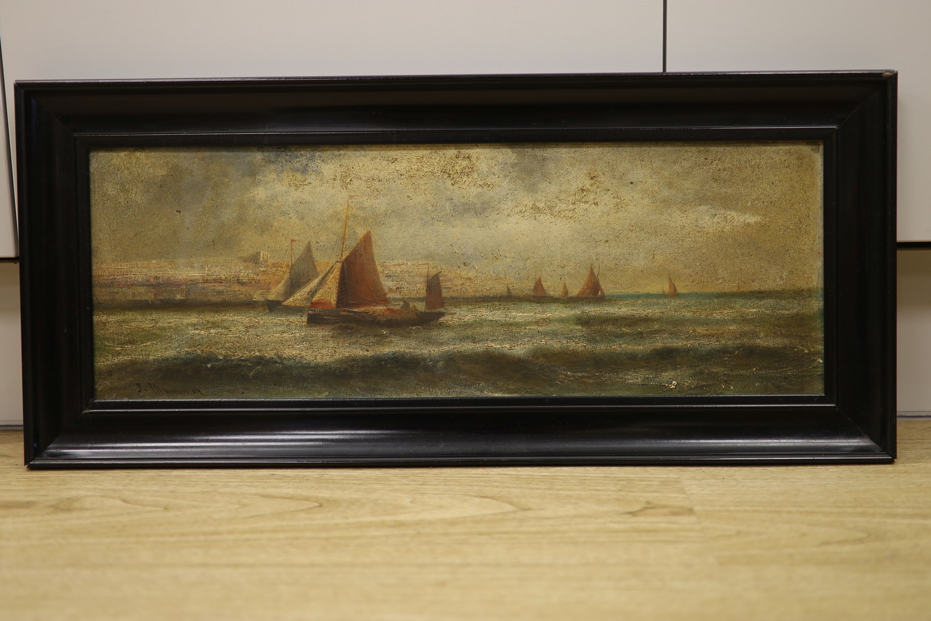 J.Maunier, 1909. Two pairs of oils on board, loch scenes and fishing boats along the coast, signed and dated ‘09, 19 x 25cm. & 19 x 55cm.